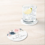 Navy blush pink floral bridal shower round paper coaster<br><div class="desc">Navy blush pink floral bridal shower Round Paper Coaster
Matching items are available.</div>