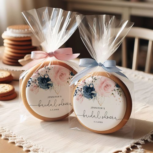 Navy blush pink floral bridal shower sugar cookie