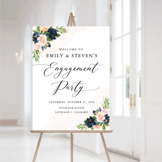 Navy & Blush Pink Floral Engagement Party Foam Board (Creator Uploaded)