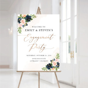 Navy & Blush Pink Floral Engagement Party Foam Board