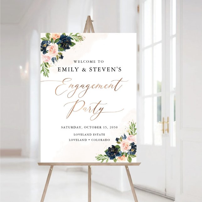 Navy & Blush Pink Floral Engagement Party Foam Board (Creator Uploaded)