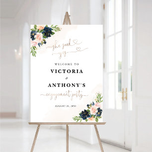 Navy & Blush Pink Floral Engagement Party Foam Board