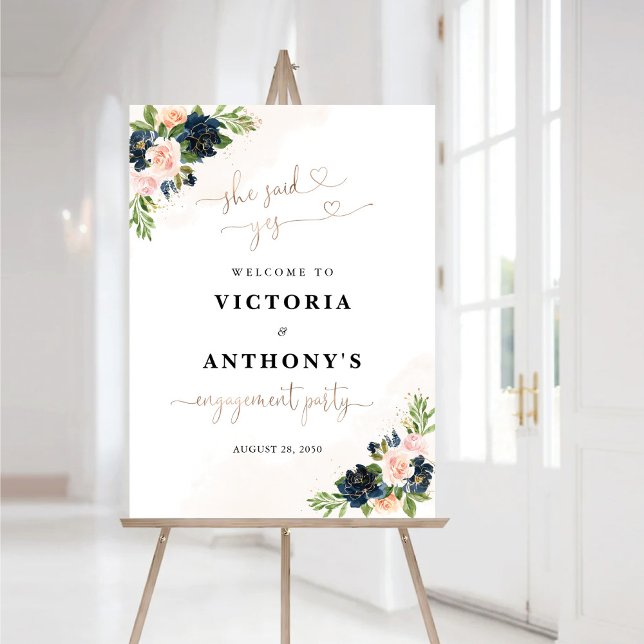 Navy & Blush Pink Floral Engagement Party Foam Board (Creator Uploaded)