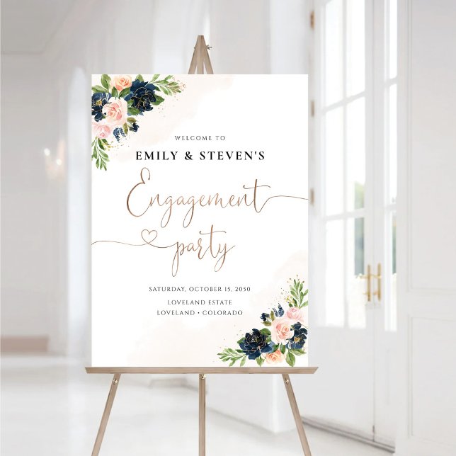 Navy & Blush Pink Floral Engagement Party Foam Board (Creator Uploaded)