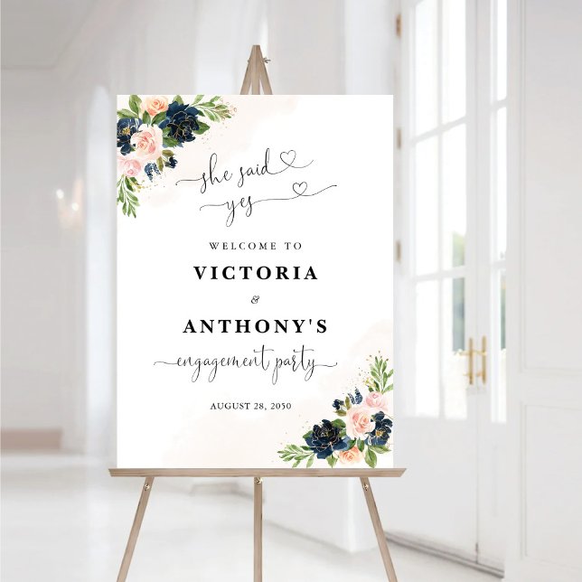 Navy & Blush Pink Floral Engagement Party Foam Board (Creator Uploaded)