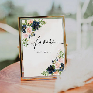 Navy & Blush Pink Floral Favors Sign