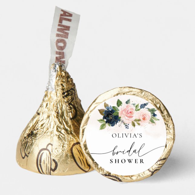 Navy & Blush Pink Floral Hershey®'s Kisses® (Front)