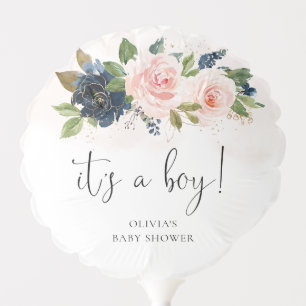 Navy & Blush Pink Floral It's A Boy Balloon