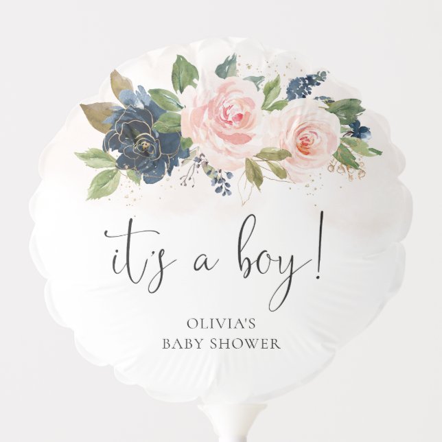 Navy & Blush Pink Floral It's A Boy Balloon (Front)