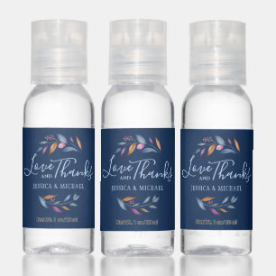 Navy Blush Pink Floral Love And Thanks Wedding Hand Sanitizer