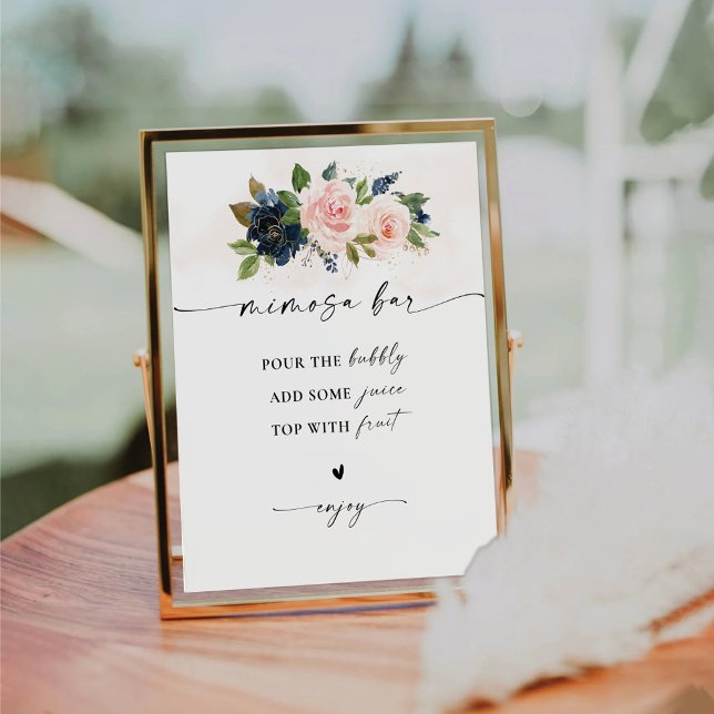 Navy & Blush Pink Floral Mimosa Bar Sign (Creator Uploaded)