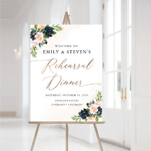 Navy & Blush Pink Floral Rehearsal Dinner Foam Board