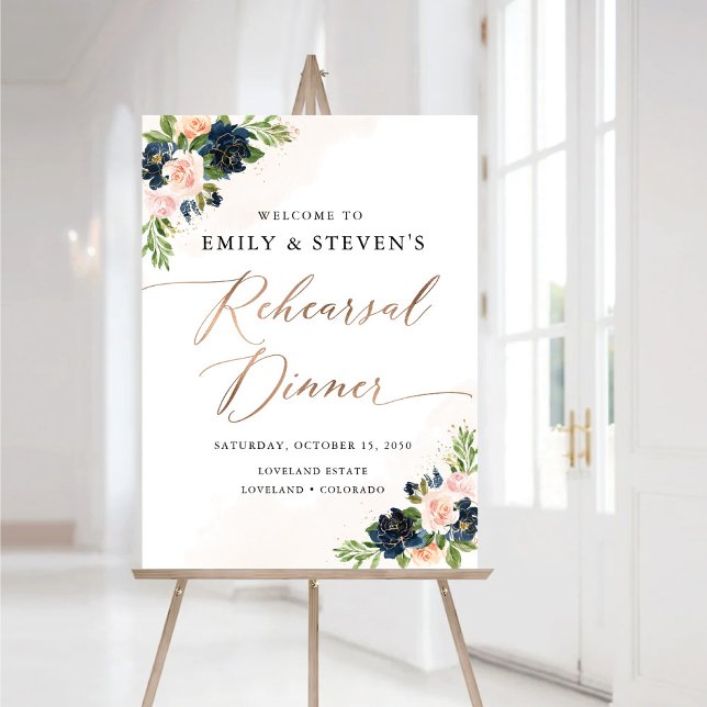Navy & Blush Pink Floral Rehearsal Dinner Foam Board (Creator Uploaded)