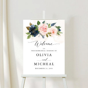 Navy & Blush Pink Floral Rehearsal Dinner Foam Board