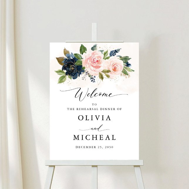 Navy & Blush Pink Floral Rehearsal Dinner Foam Board (Creator Uploaded)