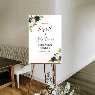Navy & Blush Pink Floral Rehearsal Dinner Foam Board