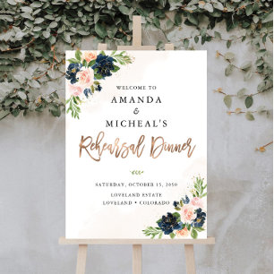 Navy & Blush Pink Floral Rehearsal Dinner Foam Board