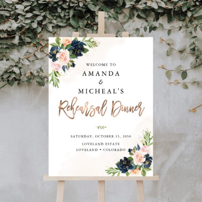 Navy & Blush Pink Floral Rehearsal Dinner Foam Board (Creator Uploaded)