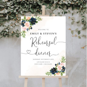 Navy & Blush Pink Floral Rehearsal Dinner Foam Board