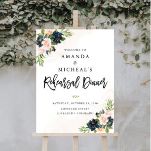 Navy & Blush Pink Floral Rehearsal Dinner Foam Board