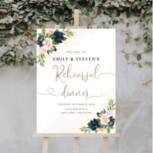 Navy & Blush Pink Floral Rehearsal Dinner Foam Board