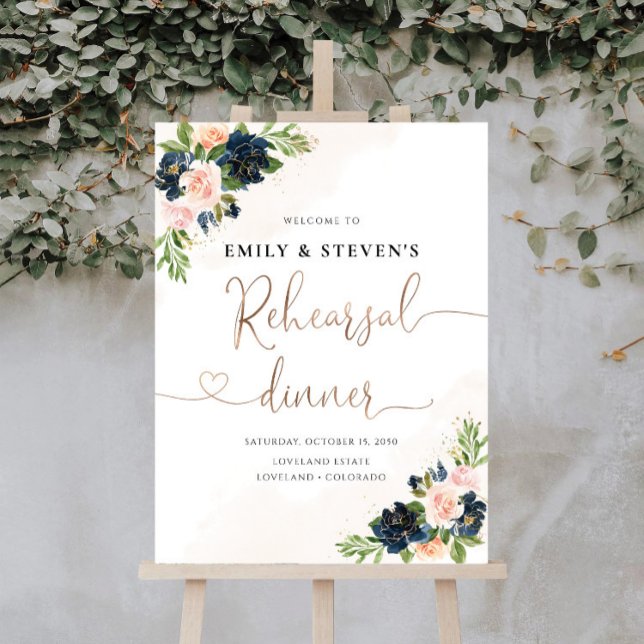 Navy & Blush Pink Floral Rehearsal Dinner Foam Board (Creator Uploaded)