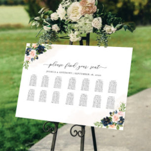 Navy & Blush Pink Floral Seating Chart Foam Board