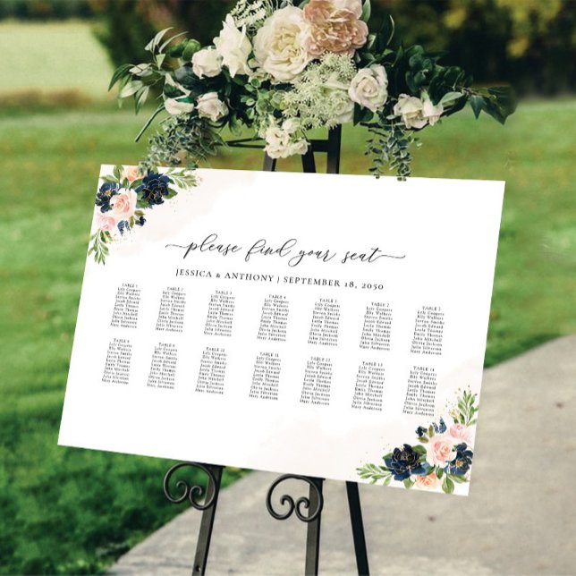 Navy & Blush Pink Floral Seating Chart Foam Board (Creator Uploaded)