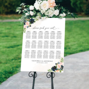 Navy & Blush Pink Floral Seating Chart Foam Board