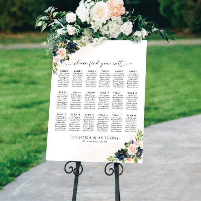 Navy & Blush Pink Floral Seating Chart Foam Board (Creator Uploaded)