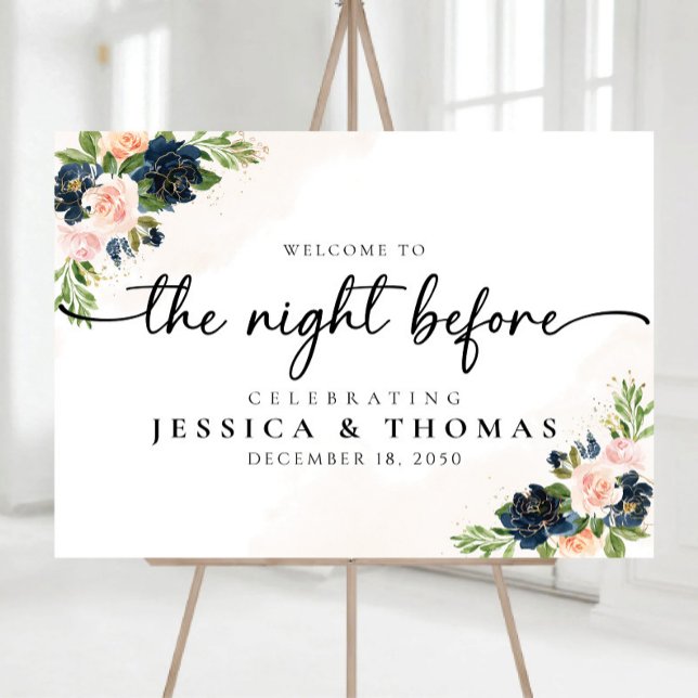 Navy & Blush Pink Floral The Night Before Foam Board (Creator Uploaded)