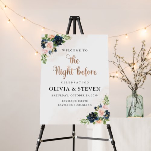 Navy  Blush Pink Floral The Night Before Foam Board