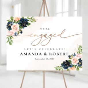 Navy & Blush Pink Floral We Are Engaged Foam Board