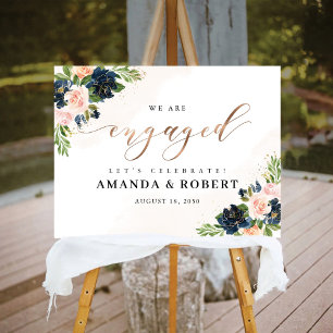 Navy & Blush Pink Floral We Are Engaged Foam Board