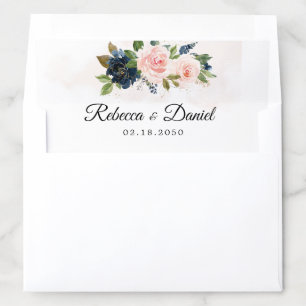 Navy & Blush Pink Floral Wedding Envelope Liner