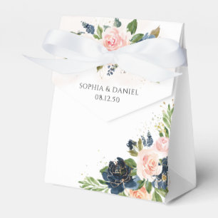 Navy & Blush Pink Floral Wedding Favor Box