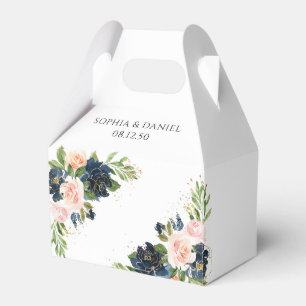 Navy & Blush Pink Floral Wedding Favor Box