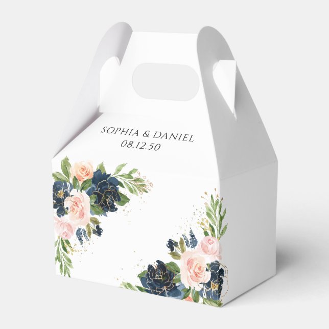 Navy & Blush Pink Floral Wedding Favor Box (Front Side)