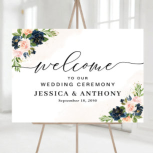 Navy & Blush Pink Floral Wedding Foam Board