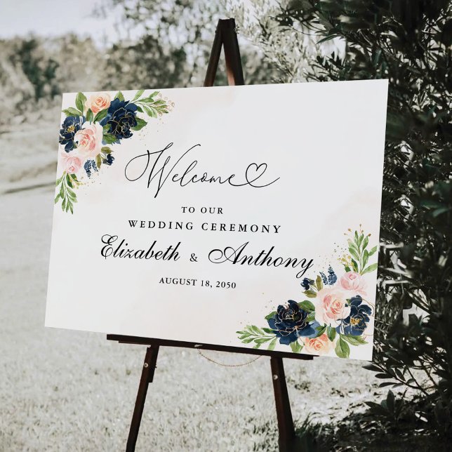 Navy & Blush Pink Floral Wedding Foam Board (Creator Uploaded)