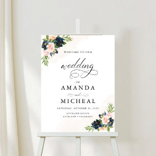 Navy & Blush Pink Floral Wedding Foam Board