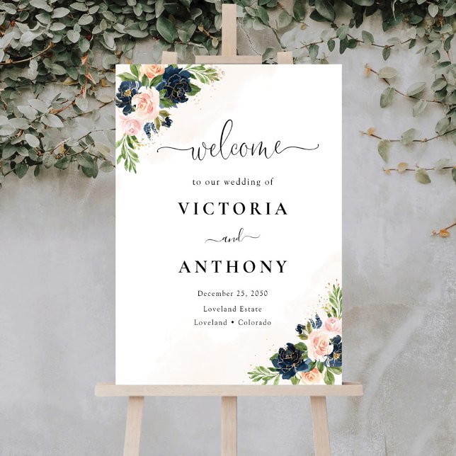 Navy & Blush Pink Floral Wedding Foam Board (Creator Uploaded)