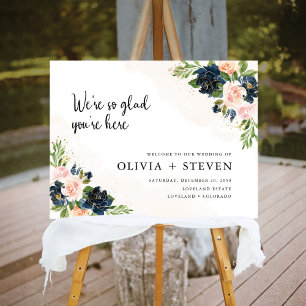 Navy & Blush Pink Floral Wedding Foam Board