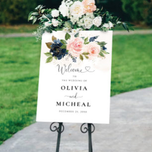 Navy & Blush Pink Floral Wedding Foam Board