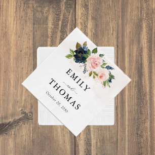 Navy & Blush Pink Floral Wedding Napkins