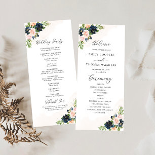 Navy & Blush Pink Floral Wedding Program