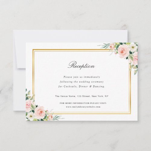 navy  blush pink floral wedding reception card