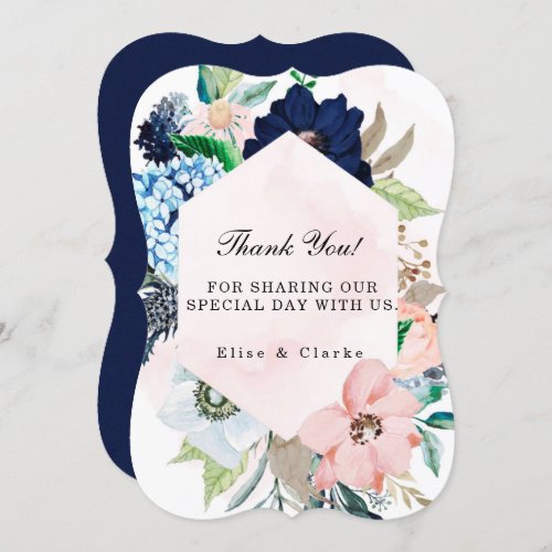 Navy Blush Pink Floral Wedding Thank You Cards