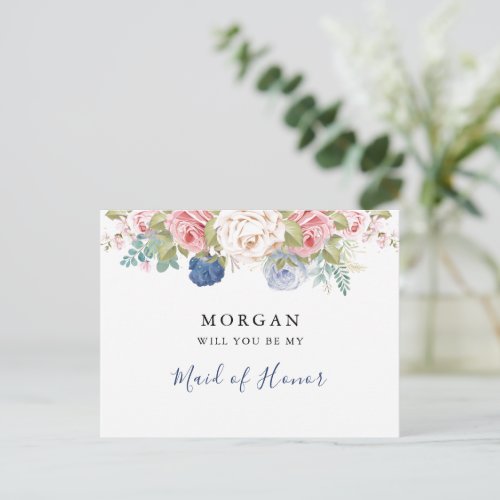  Navy Blush Pink Floral Will You Be My Bridesmaid  Postcard