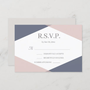 Navy Blush Pink Geometric Modern Wedding RSVP Invitation